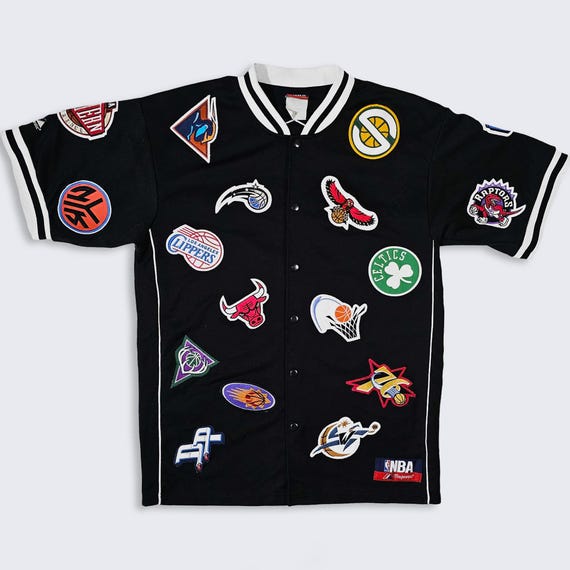 NBA Patches Vintage Y2K Majestic Warm Up Jersey Shirt - Black NBA Uniform - Jeff Hamilton Style - Men's Size : Large ( L ) - Free Shipping