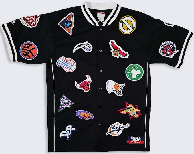 Featured listing image: NBA Patches Vintage Y2K Majestic Warm Up Jersey Shirt - Black NBA Uniform - Jeff Hamilton Style - Men's Size : Large ( L ) - Free Shipping