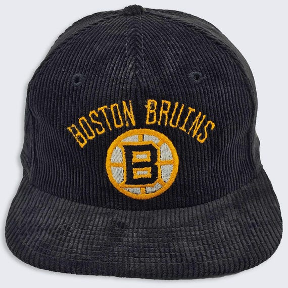 Boston Bruins Vintage 80s Corduroy Snapback Hat - NHL Hockey Black Baseball Cap - Stitched on Logo - One Size Fits All - FREE SHIPPING