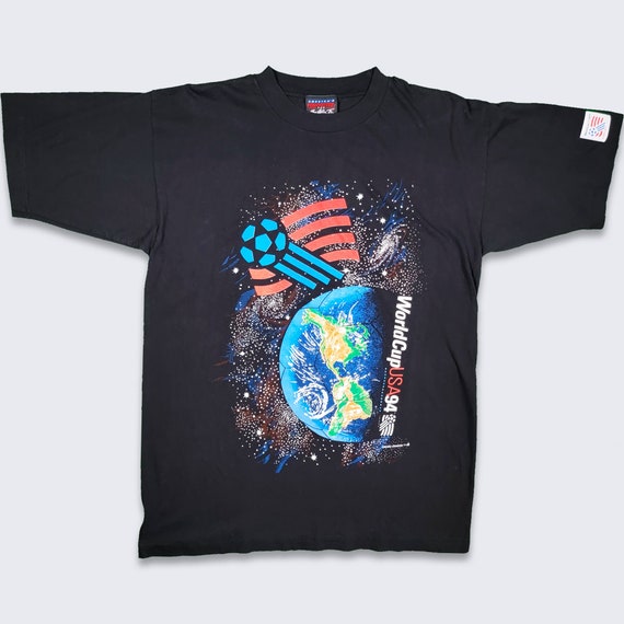 World Cup Soccer Vintage 90s Magic Johnson T's T-Shirt - Galaxy Earth Logo - Puffy Printing - Made in USA  1994 USA Games - L -Free Shipping