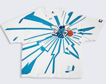 Charlotte Hornets Vintage 90s Starter Shatter T-Shirt - Single Stitch NBA Basketball Tee - Made in USA - Men's : 2XL - Size Men's Medium