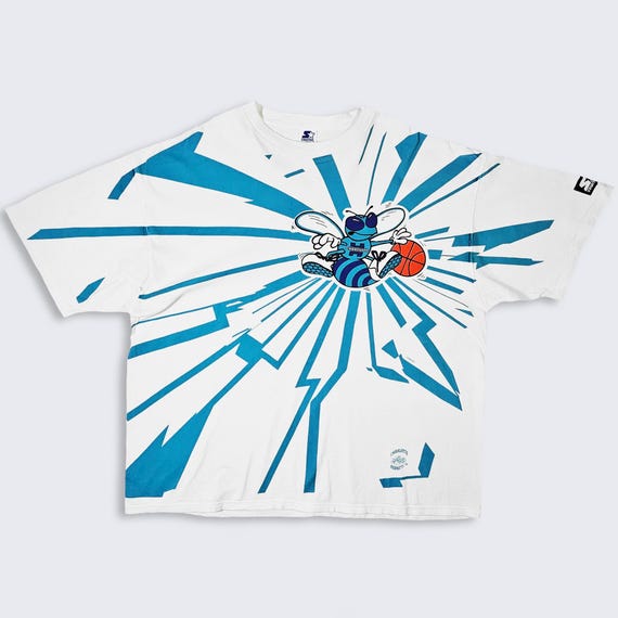 Charlotte Hornets Vintage 90s Starter Shatter T-Shirt - Single Stitch NBA Basketball Tee - Made in USA - Men's : 2XL - Size Men's Medium