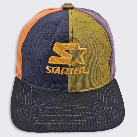 Starter Vintage 90s Color Block Snapback Hat - Multi Color Baseball Cap - Stitched On Logo - 100 % Wool - One Size Fits All - FREE Shipping