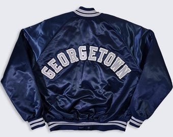 Georgetown Hoyas Vintage 90s Chalk Line Satin Bomber Jacket