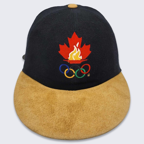 Canada Olympics Vintage 90s Atlanta Games Strapback Hat - Artistic Design Under Bill - Black Tan Baseball Cap - One Size - FREE SHIPPING