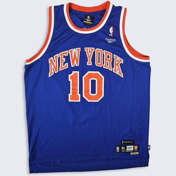 New York Knicks Vintage Walt Frazier Reebok Basketball Jersey - Blue & Orange Uniform Shirt - Men's Size: Extra Large ( XL ) - FREE Shipping