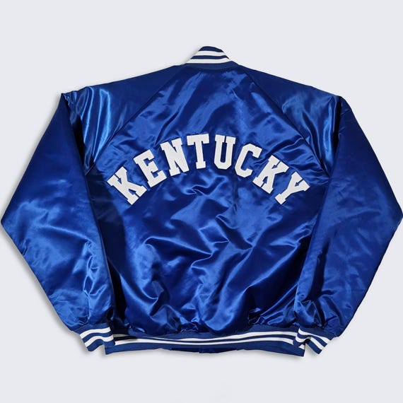 Kentucky Wildcats Vintage 80s Chalk Line Satin Bomber Jacket - UK - Blue College Varsity Coat - Men's Size: Extra Large (XL) - Free Shipping