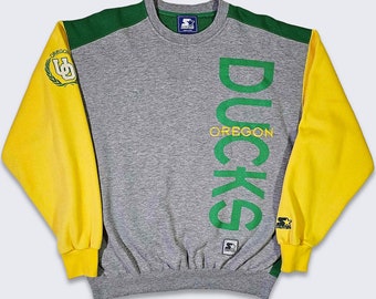 Oregon Ducks Vintage 90s Starter Sweatshirt - UO University Color Block Sweater - Stitched Logos - Size Men's Large ( L ) - FREE Shipping
