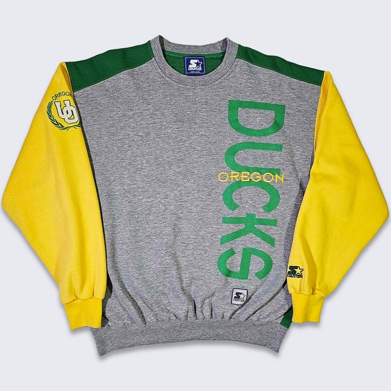Oregon Ducks Vintage 90s Starter Sweatshirt - UO University Color Block Sweater - Stitched Logos - Size Men's Large ( L ) - FREE Shipping