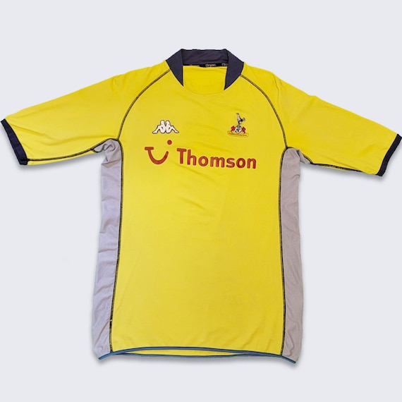 Tottenham Vintage Kappa 3rd Kit Soccer Jersey - Yellow and Gray Color Shirt Uniform - Sponsored By Thomson - Size Men's XL - Free Shipping