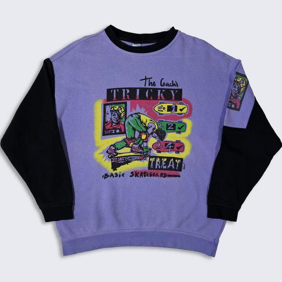 Basic Skateboard Vintage 90s West Germany Skateboarding Sweatshirt - The Coach's Tricky Treat - Men's Size : Large ( L ) - FREE SHIPPING