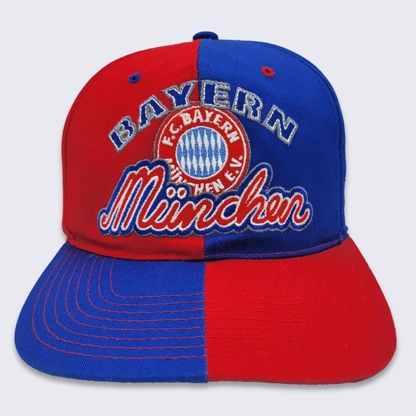 Bayern Munchen Vintage 90s Germany Soccer Snapback Hat - Blue & Red Cap - Green Under Bill - Stitched On Logo - One Size - FREE SHIPPING