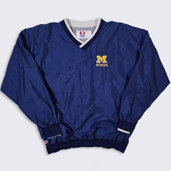 Michigan Wolverines Vintage 90s Lightweight Windbreaker Jacket - Navy Blue Color Pullover Coat - Size Men's : Large ( L ) - FREE SHIPPING
