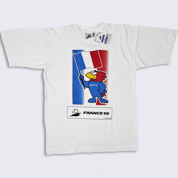 France Vintage 90s World Cup Soccer T-Shirt - NWT - Deadstock - New with Tags - White Color Tee - Men's Size : Medium ( M ) - FREE SHIPPING