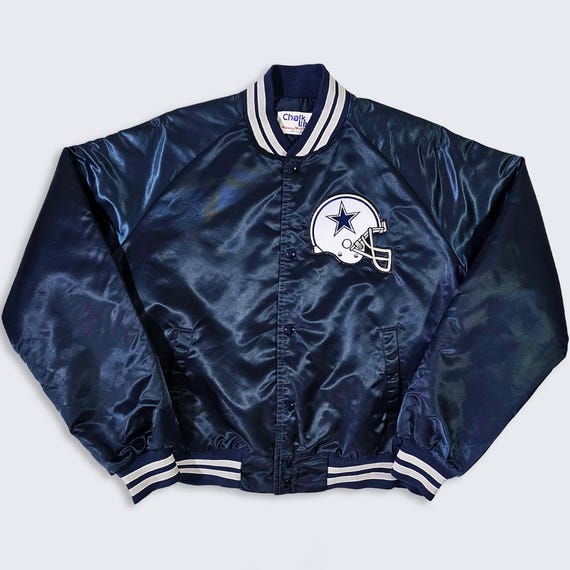 Dallas Cowboys Vintage 80s Chalk Line Satin Bomber Jacket - Navy