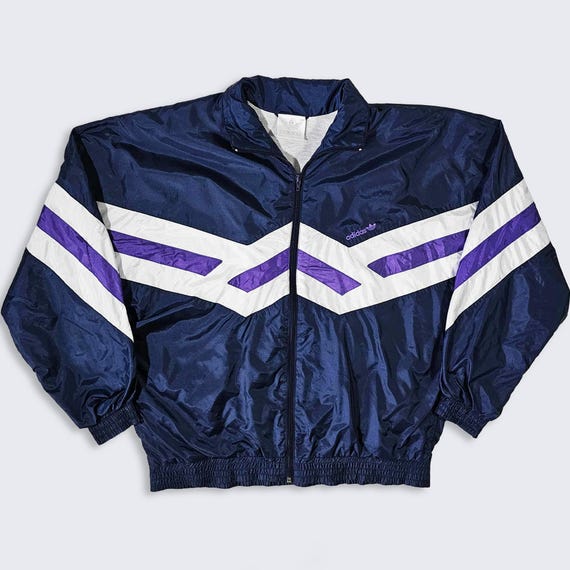 Adidas Vintage 90s Color Block Windbreaker Track Jacket - Blue Color Coat - Zipper Closure - Size Men's : Medium ( M ) - FREE SHIPPING