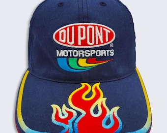 Jeff Gordon Vintage NASCAR Flames Fire Strapback Hat - Blue Color Cap - Stitched On - Chase Authentics - One Size Fits All - FREE SHIPPING