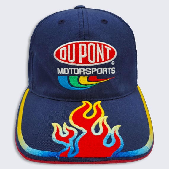 Jeff Gordon Vintage NASCAR Flames Fire Strapback Hat - Blue Color Cap - Stitched On - Chase Authentics - One Size Fits All - FREE SHIPPING