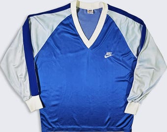 Nike Vintage 70s Soccer Goalie Long Sleeve Jersey Shirt - Blue Athletic Uniform - Stitched On Logo - Men's Size: Large ( L ) - FREE SHIPPING