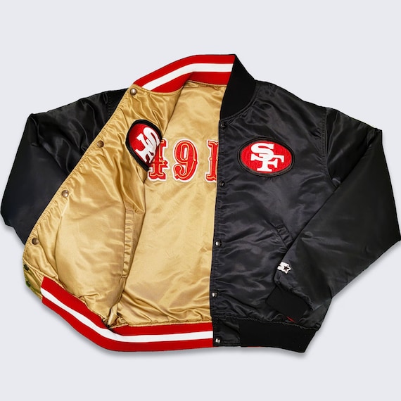San Francisco 49ers Vintage 80s Starter Reversible Satin Bomber Jacket - NFL Football Gold / Black Coat - Size Men's : XL - Free Shipping