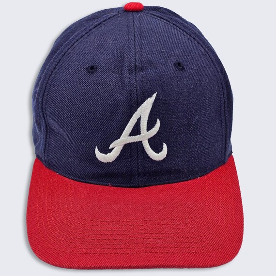 Atlanta Braves Vintage 90s Sports Specialties Wool Snapback Hat - Navy Blue & Red Color Cap - Plain Logo - One Size Fits All - FREE SHIPPING