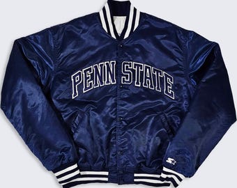Penn State Nittany Lions Vintage 80s Starter Satin Bomber Jacket - PSU College University Varsity Coat - Size : Large ( L ) - Free SHIPPING