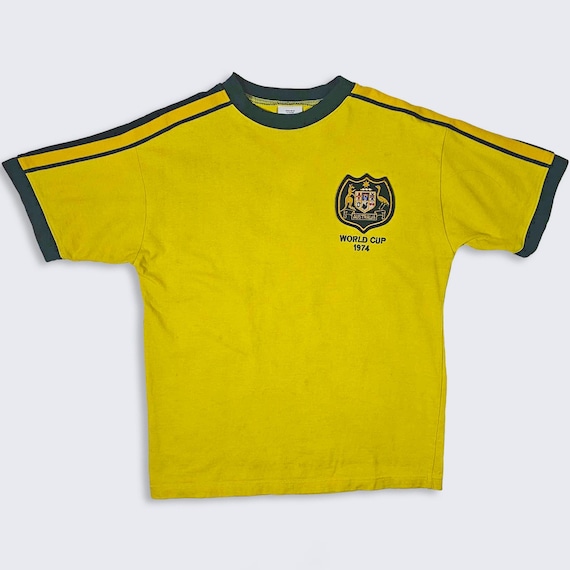 Australia Socceroos Retro Johnny Warren World Cup Soccer Jersey - 1974 Toffs Cotton Shirt - Men's Size : Medium ( M ) - FREE SHIPPING