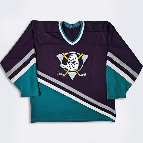 Anaheim Ducks Vintage 90s CCM Hockey Jersey - Black & Blue NHL Uniform Shirt - Made in Canada - Men's Size: Extra Large (XL) - Free Shipping