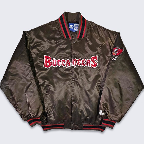 Tampa Bay Buccaneers Vintage 90s Starter Satin Bomber Jacket - NFL Football Pewter Brown  Coat  -Size Men's 2XL - XXL -  Free SHIPPING
