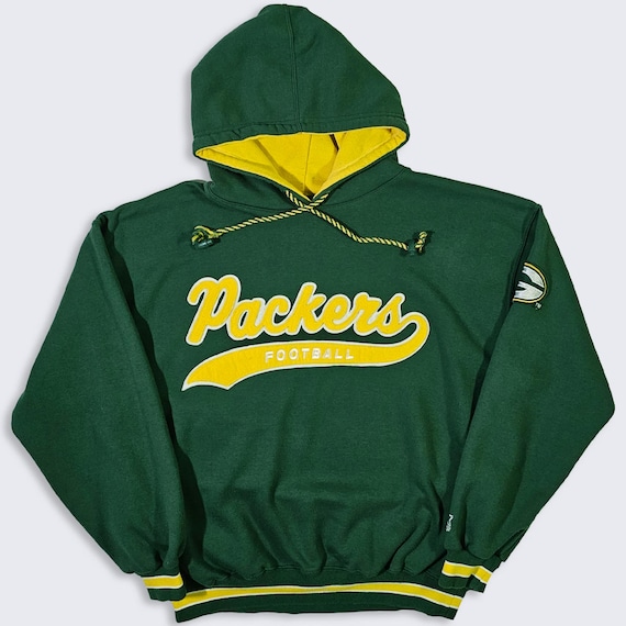 Green Bay Packers Vintage 90s Starter Hoodie Sweatshirt - Green & Yellow Color Shirt - Team NFL - Men's Size : Large ( L ) - Free Shipping