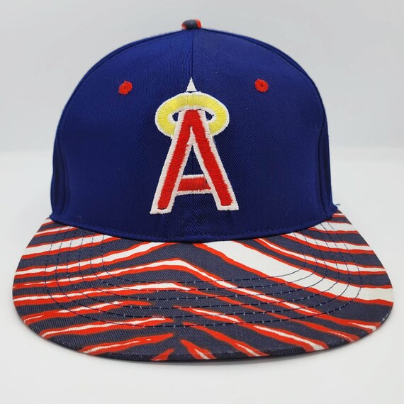 California Angels Vintage 90s Zubaz Snapback Hat - MLB Baseball Navy Blue & Red Cap - One Size Fits All - FREE SHIPPING