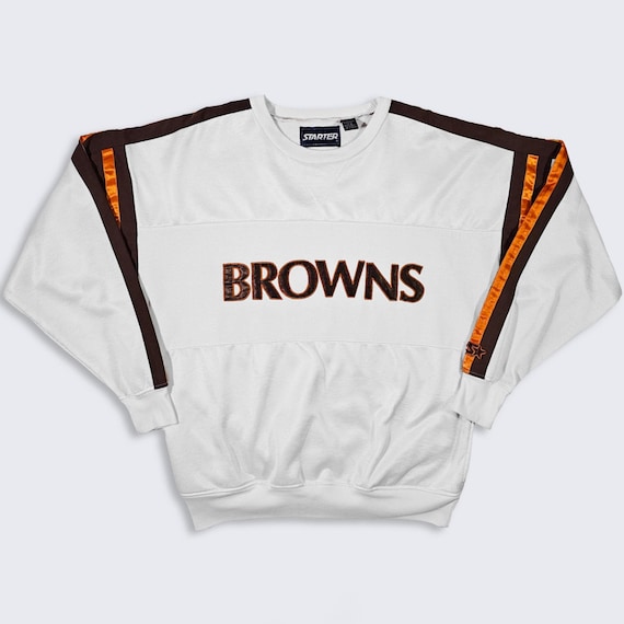 Cleveland Browns Vintage 80s Starter Sweatshirt - White Color Pullover Sweater - Stitched on Logo & Letters - Men's Size: XL - Free Shipping