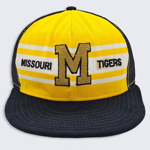 Missouri Tigers Vintage 80s AJD Superstripe Trucker Snapback Hat - Black & Yellow Color Cap - Made in USA - One Size - Free SHIPPING