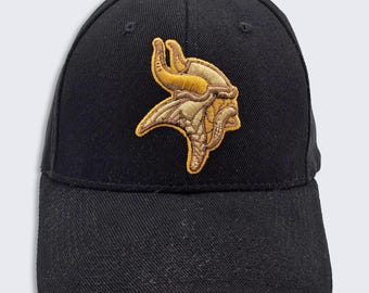 Minnesota Vikings Vintage Y2K Reebok Strap Back Hat - Black Baseball Style Cap - Stitched On Logo - One Size Fits All - FREE SHIPPING