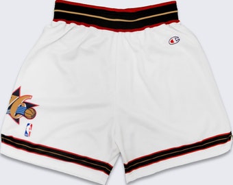 Philadelphia 76ers Vintage 90s Champion Basketball Shorts - NBA Basketball - White, Black and Red Shorts - Size 2XL (XXL) - Free Shipping