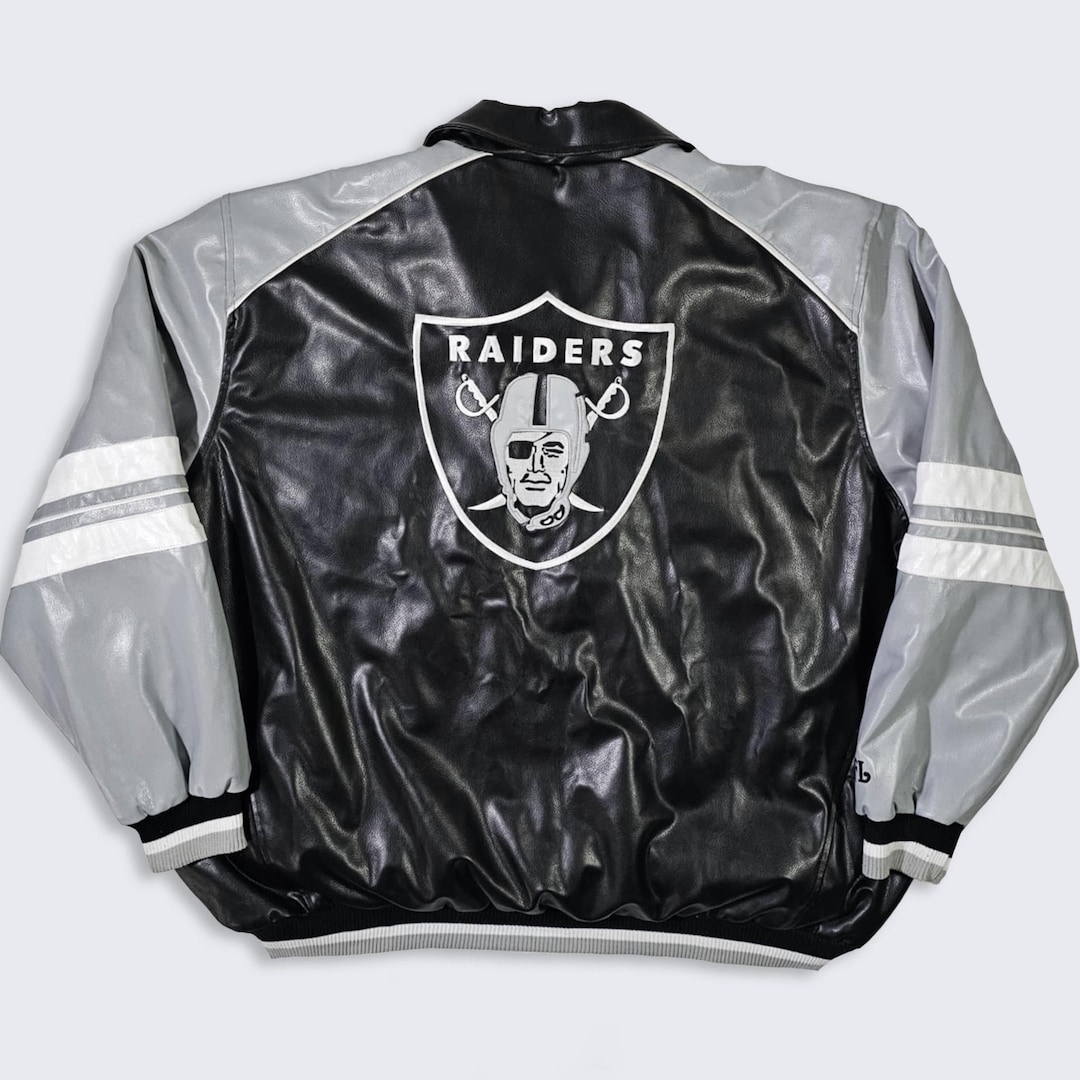Oakland Raiders Vintage 90s Vegan Leather GIII Varsity Jacket