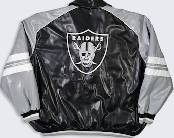 Kurtka baseballowa Oakland Raiders Vintage 90s z wegańskiej skóry GIII Varsity – NFL Football Carl Banks – zapięcie na zamek błyskawiczny – męska: 5XL – darmowa wysyłka