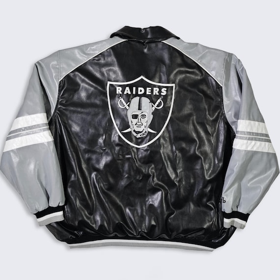 Oakland Raiders Vintage 90s Vegan Leather GIII Varsity Jacket - NFL Football Carl Banks Coat - Zipper Closure - Men's : 5XL - Free Shipping