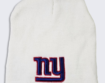 New York Giants Vintage Y2K Super Bowl XLII Beanie Cap Hat - Stitched On Logos - White Color - Football NFL - 8 in by 7.5 in - FREE Shipping
