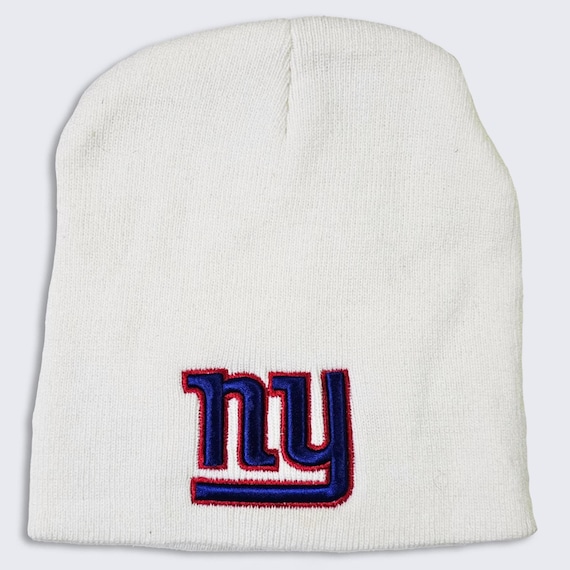 New York Giants Vintage Y2K Super Bowl XLII Beanie Cap Hat - Stitched On Logos - White Color - Football NFL - 8 in by 7.5 in - FREE Shipping