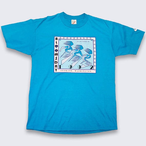 90s bloomie's striped logo single-stitch tee