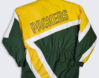 Green Bay Packers Vintage 90s Game Day Puffer Jacket  - NFL Football Coat - Fans Gear - Zipper - Men's Size : Large ( L ) - Free Shipping