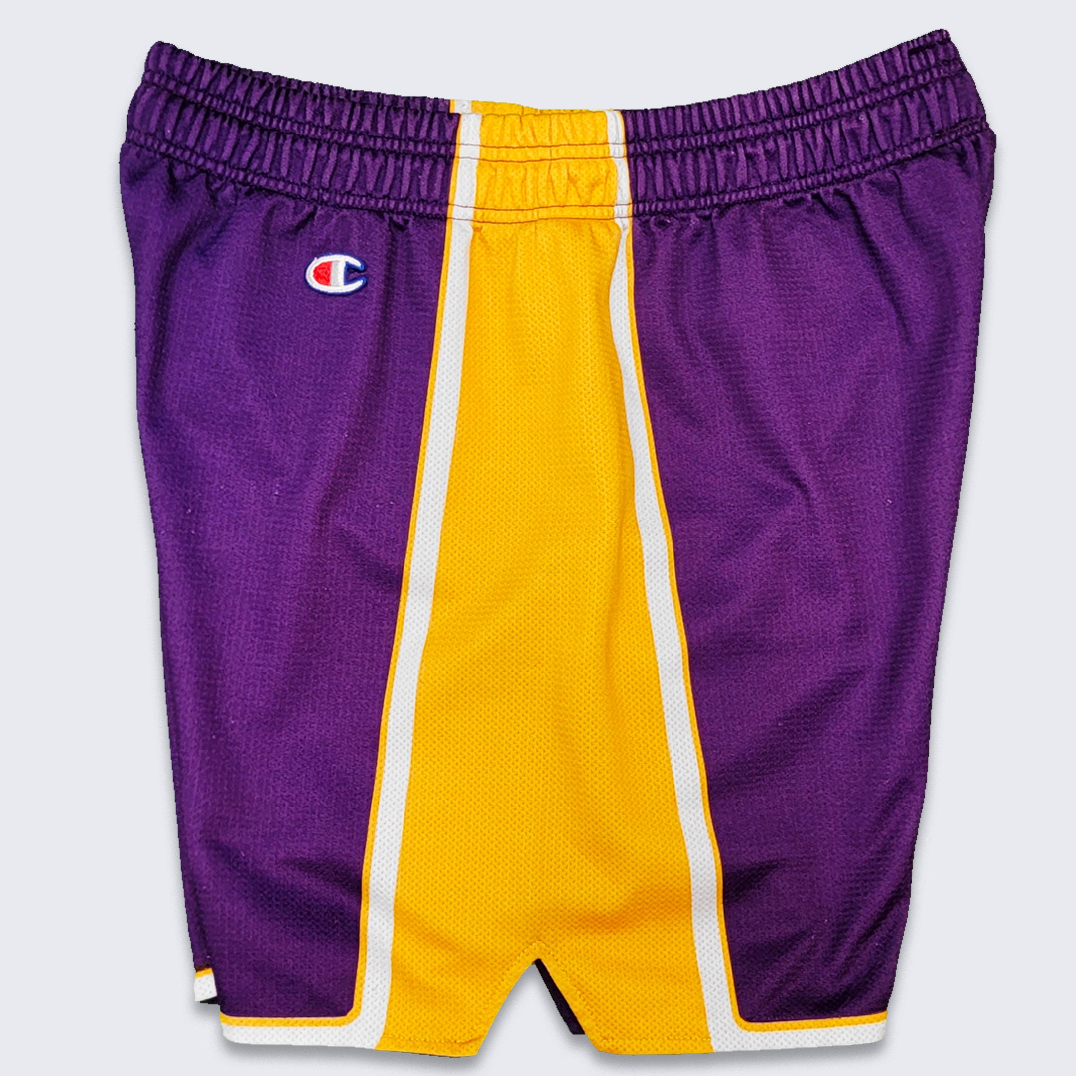 HolySport Los Angeles Lakers Vintage Champion Basketball Shorts - White and Yellow Color Bottoms - NBA Basketball - Size Men's Large 