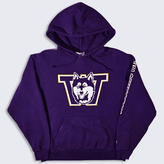 Washington Huskies UW Champion Hoodie Sweatshirt - Purple Color Pullover Hooded Shirt - Printed On - Men's Size : Medium (M) - Free Shipping