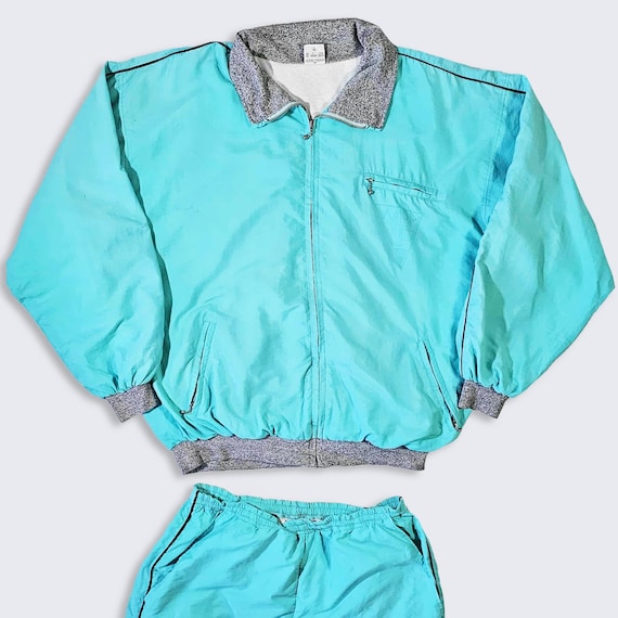 Italy Belfe Vintage 90s Light Blue Warm Up Track Suit - Includes Windbreaker Track Jacket & Jogger Pants - Men's Size : 38 - FREE SHIPPING