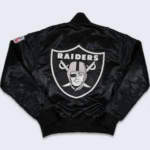 Los Angeles Raiders Vintage Starter Satin Bomberjacke - Gestepptes weißes Futter - Hergestellt in den USA - NFL Pro Line -Größe Herren M