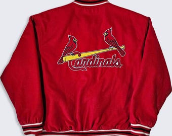 St Louis Cardinals Vintage Jeff Hamilton Reversible Bomber Jacket - MLB Baseball Red Varsity Coat -Men's Size: 4XL ( XXXXL ) - Free Shipping