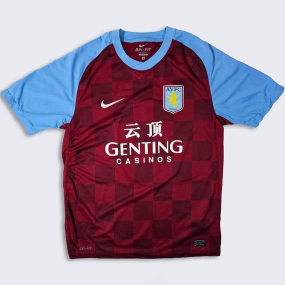 Aston Villa Darren Bent Nike Soccer Jersey - Red & Blue Uniform Shirt - Stitched On Logos - Size Men's : Medium ( M ) - FREE Shipping