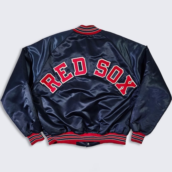 Boston Red Sox Vintage 80s Chalk Line Satin Bomber Jacket - Navy Blue & Red Varsity Coat - Men's Size : Extra Large ( XL ) - FREE SHIPPING