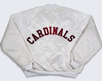 Arizona Cardinals Vintage 80s Chalk Line Satin Bomber Jacket - NFL Football Pearl White Coat - Very Rare Color Way - Size 2XL -FREE Shipping